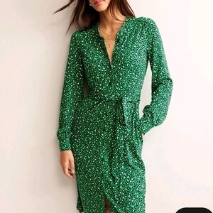 Boden Green Long Sleeve Dress with Pattern